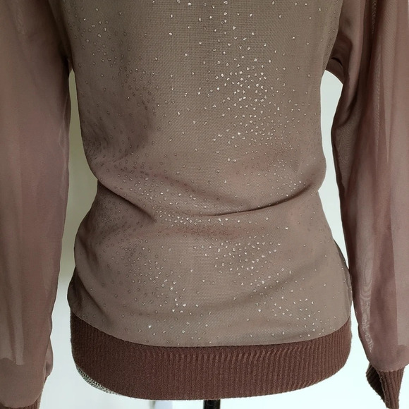 Tan Cappuccino ribbed stretch Ham Long sleeve Blou - Picture 7 of 8